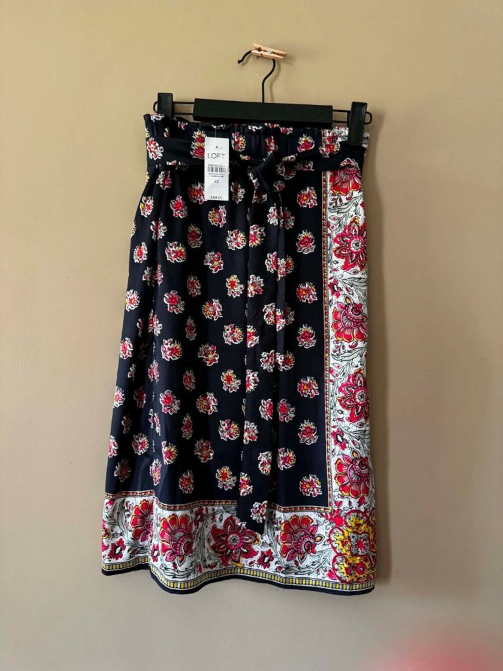 LOFT XS Faux Wrap Skirt | Black Pink Boho Print | New With Tags